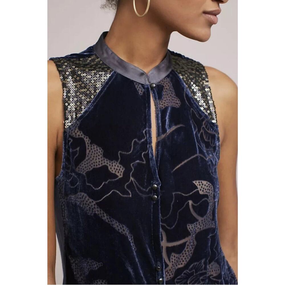 Tiny by Anthropologie Velvet Ileana Tank Navy Blue Women's SZ Small Rocker Music